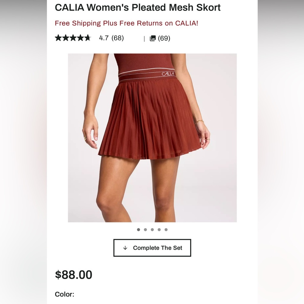 Calia Women's Pleated Mesh Skort in Rust
